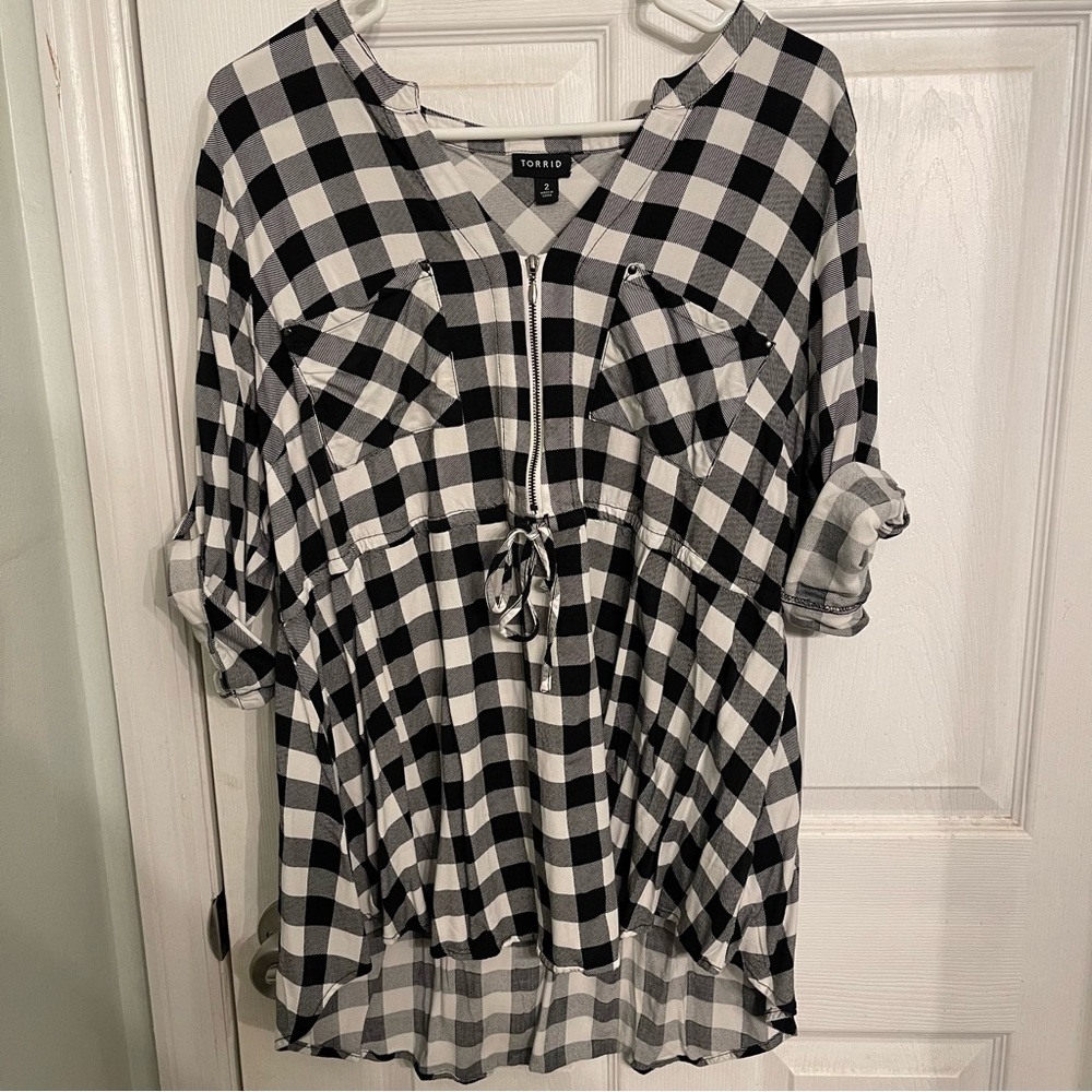 Torrid Black and White Checkered Blouse